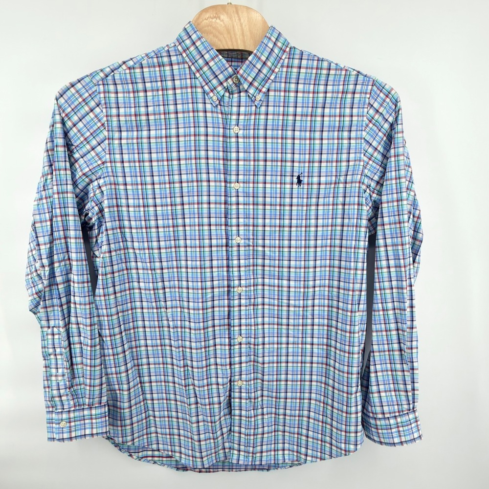 Polo Ralph Lauren Button Front Mens XL Blue White Red Green Plaid Performance